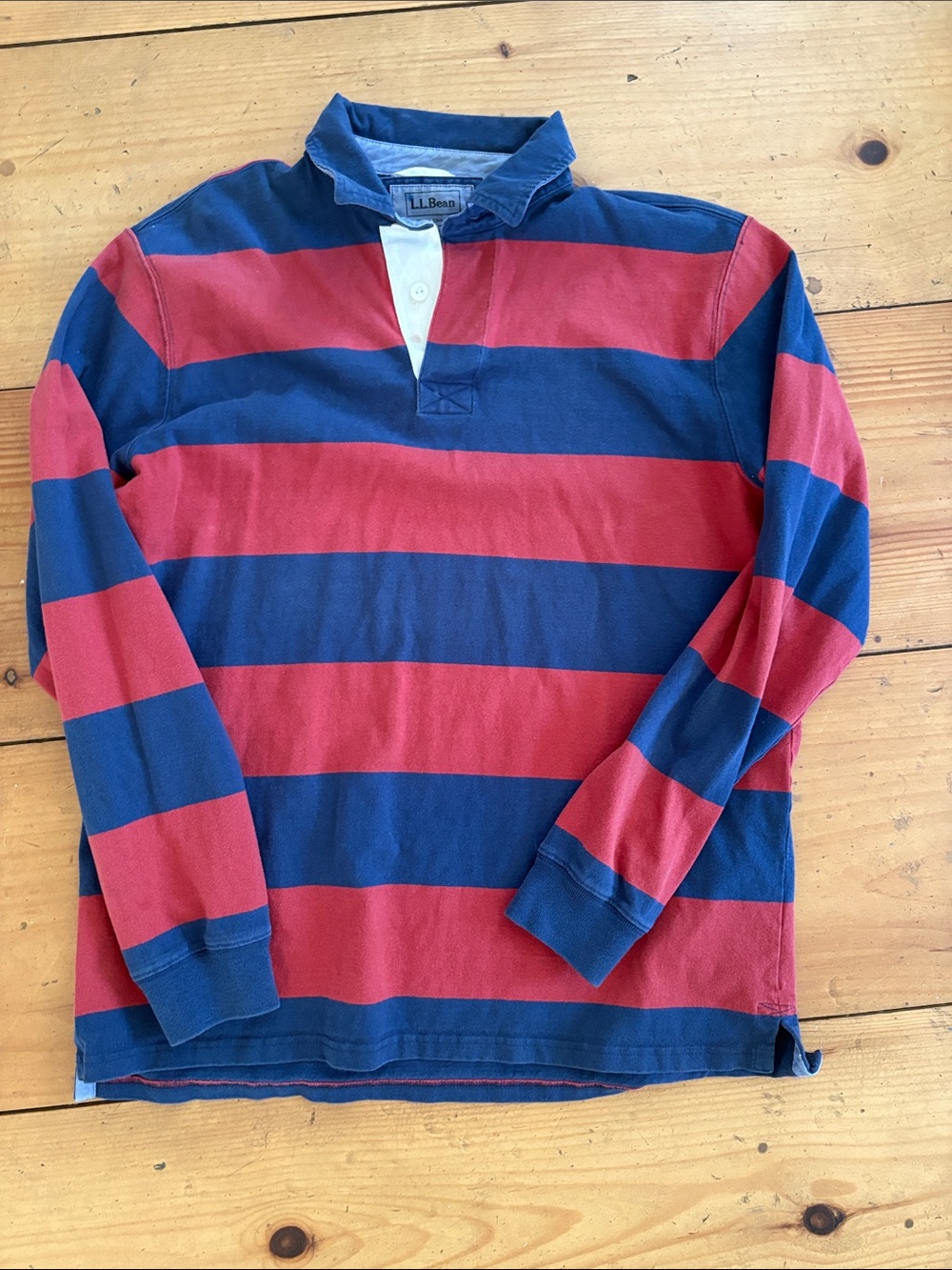 L.L. Bean Navy and Red Striped Rugby Polo